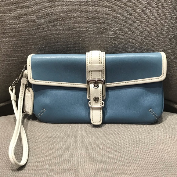 Coach Handbags - Coach blue and white leather wristlet